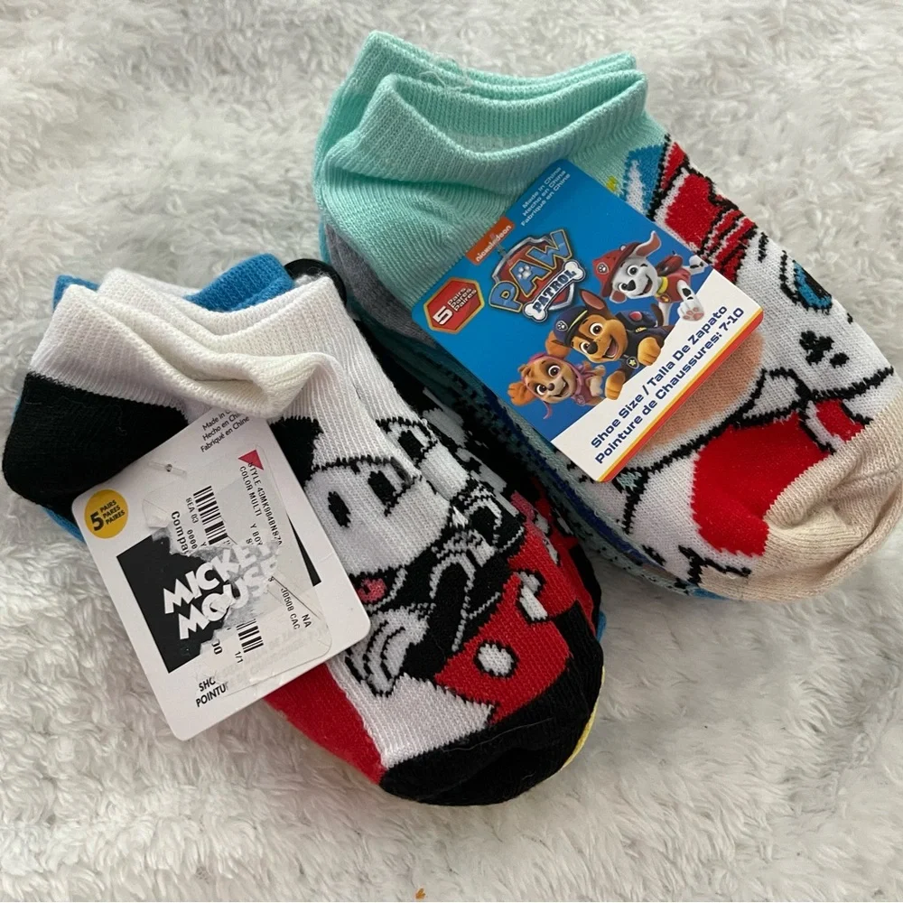 Toddler Paw Patrol & Mickey Mouse Character 10 Socks